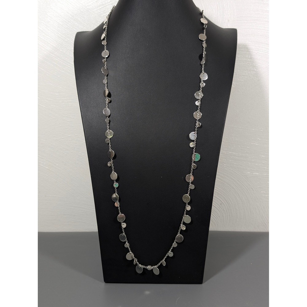 Lia Sophia Panorama Reflections Necklace Silver Tone Disc Charm Long 36"